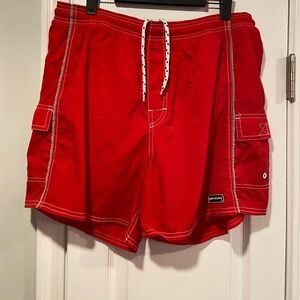 Body Glove Men’s XL Red Swim Trunks Cargo Pockets Drawstring Mesh Lined